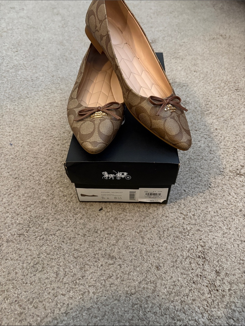 Coach Signature Pointed Toe Flats in Brown/Khaki